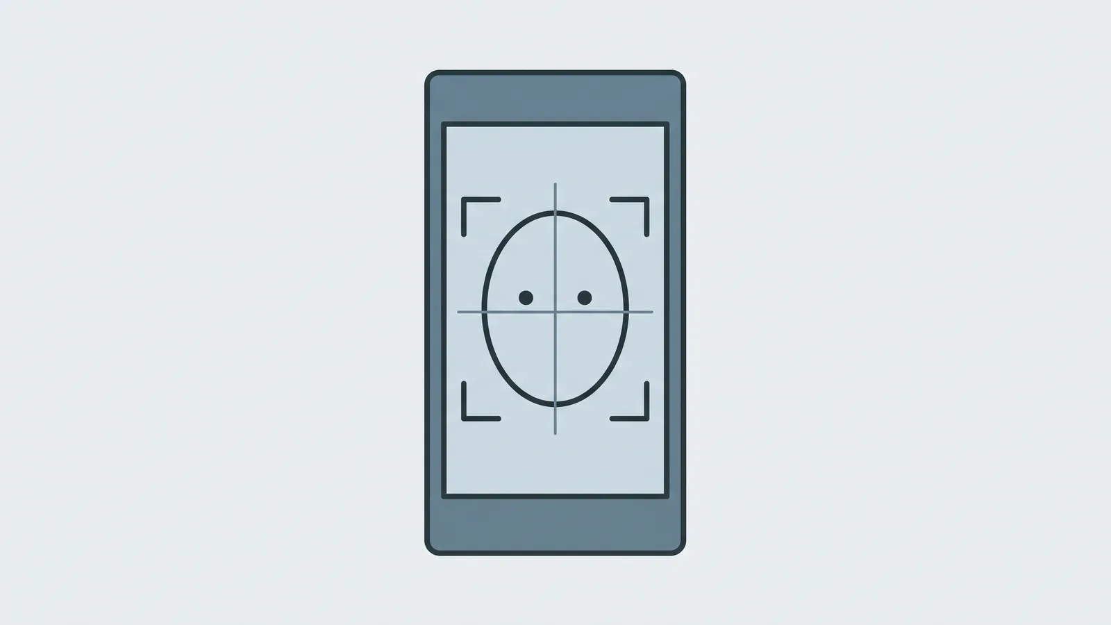 Illustration of a smartphone screen showing a simple face outline with crosshair measurement guides