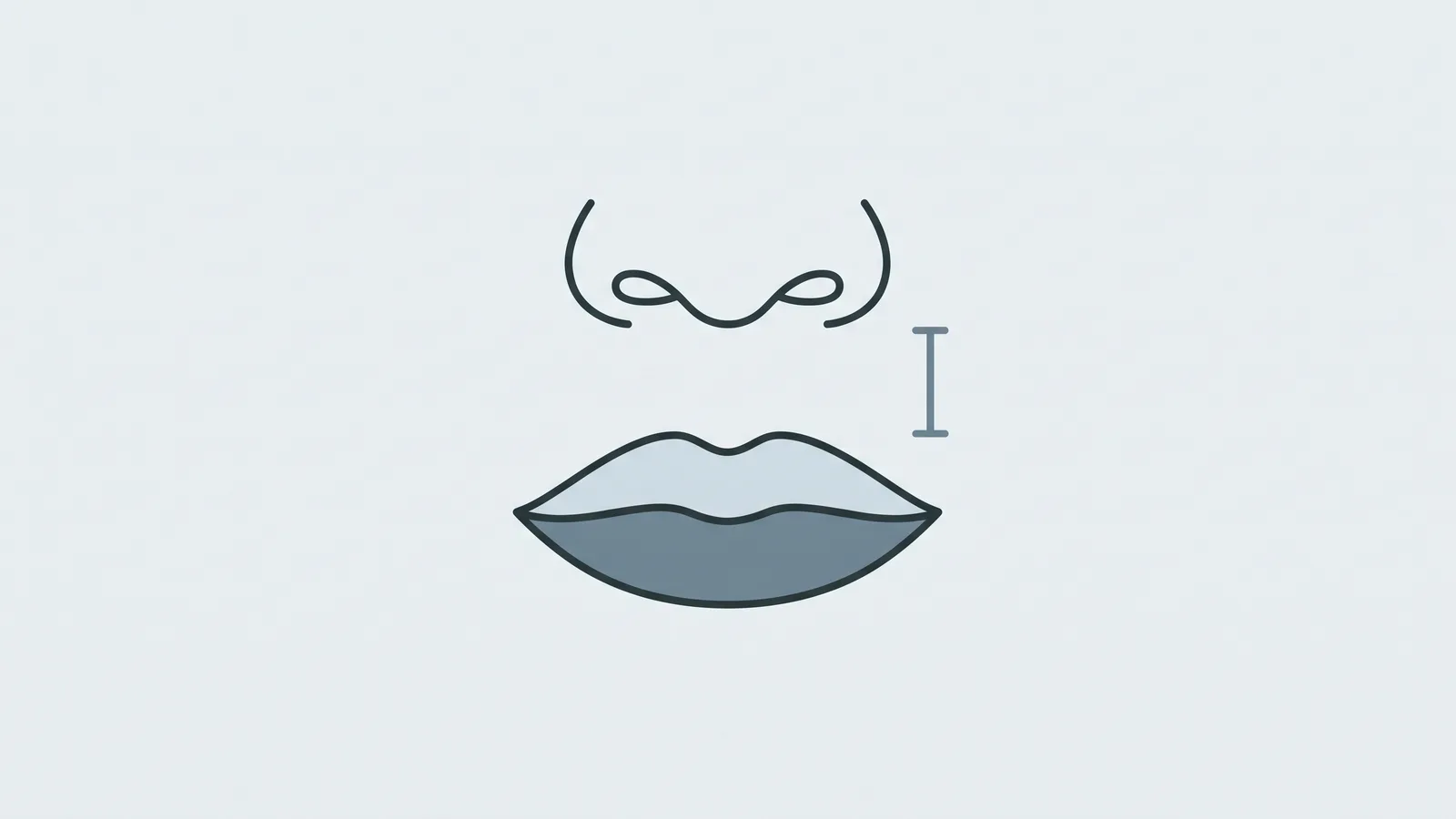Line illustration of the area between the nose and upper lip with a vertical bracket marking philtrum length