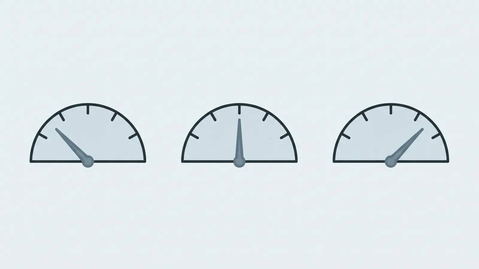 Illustration of three identical dials side by side with their needles pointing to different positions